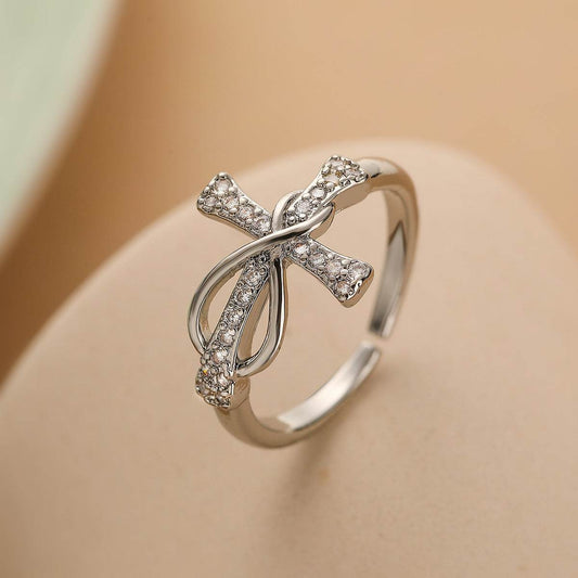 Holy Mango Store silver ring with crystal-studded copper cross ring design for blessed goods collection