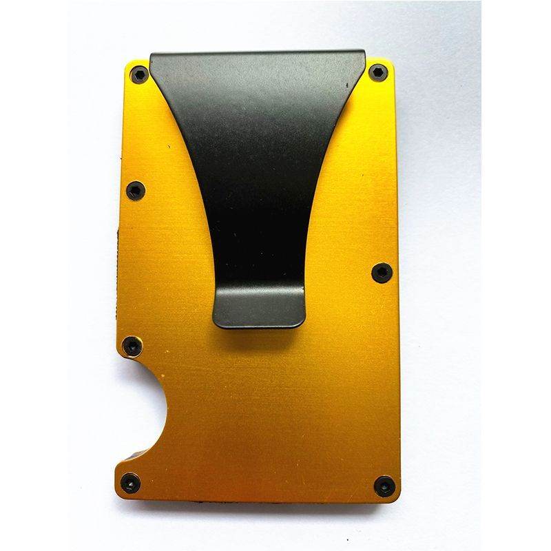 Holy Mango Store minimalist gold metal card holder with black money clip and exposed screws carbon fiber wallet for men