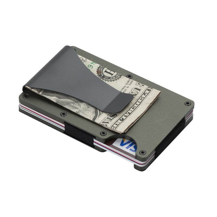 Gray slim minimalist carbon fiber wallet for men with money clip holding cash and cards