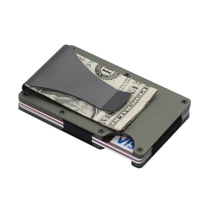 Gray slim minimalist carbon fiber wallet for men with money clip holding cash and cards