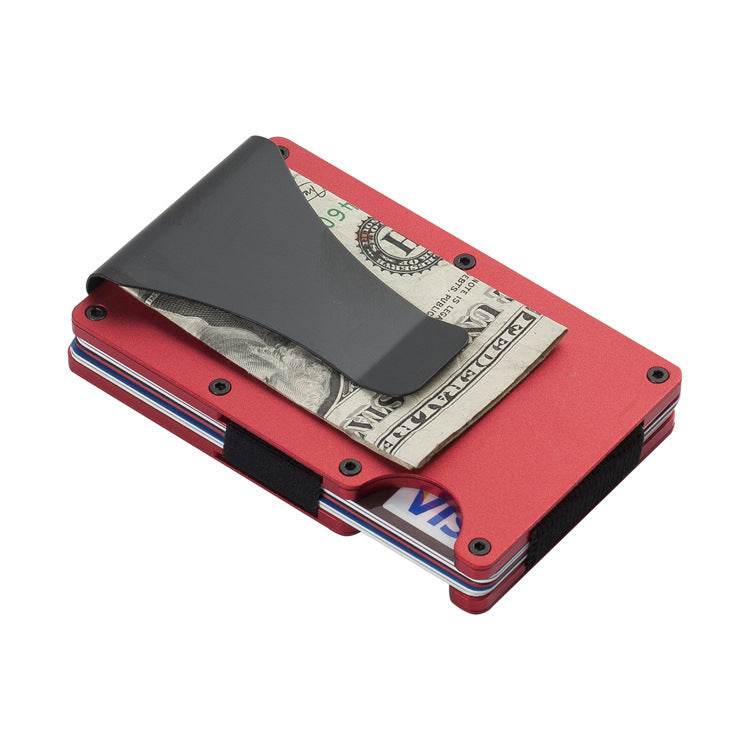 Holy Mango Store red slim minimalist carbon fiber wallet for men with black money clip holding cash and cards