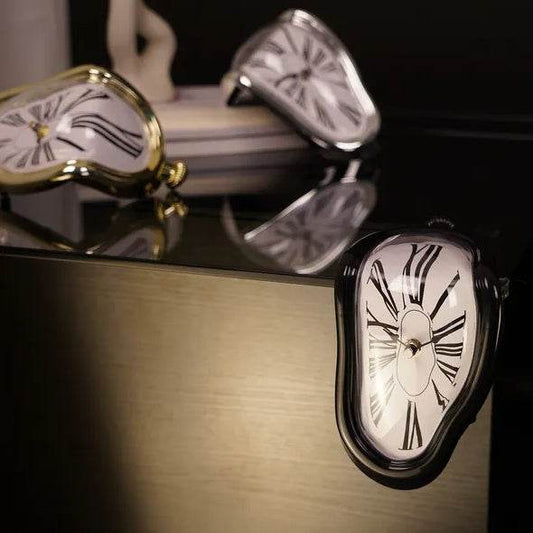 DALI inspired melting clock decorative surreal wall clock draped over table edge by Holy Mango Store