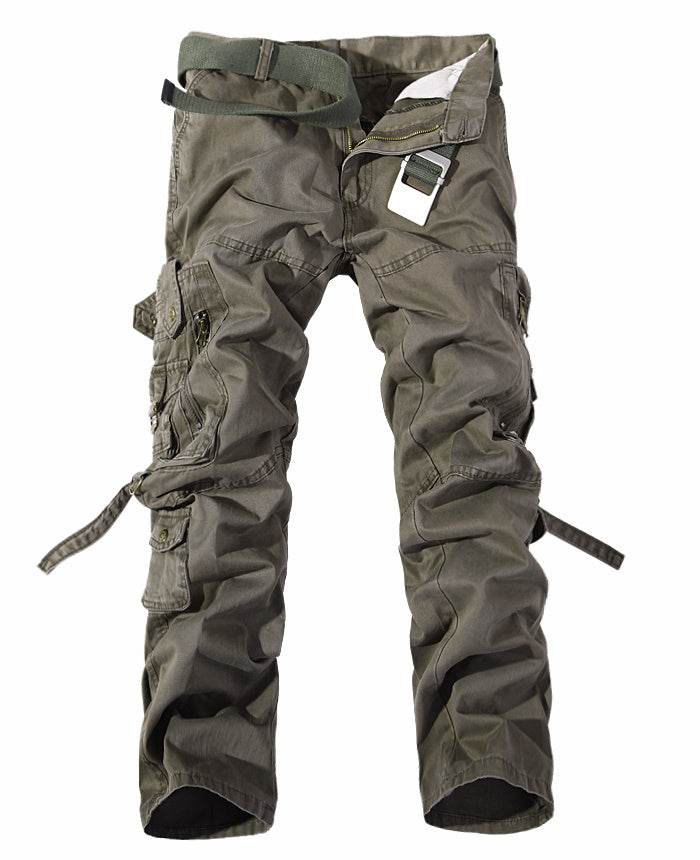 Holy Mango Store men's multi-pocket cargo pants olive green with adjustable belt and utility pockets