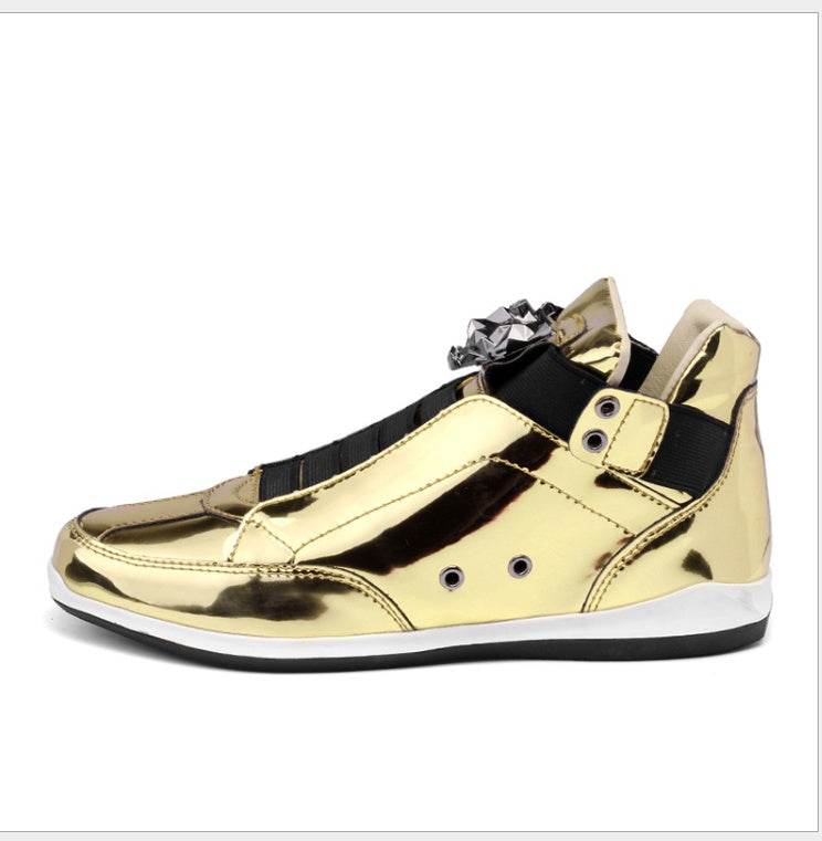 Golden shiny trendy men's fashion sneakers with unique design from Holy Mango Store men's collection