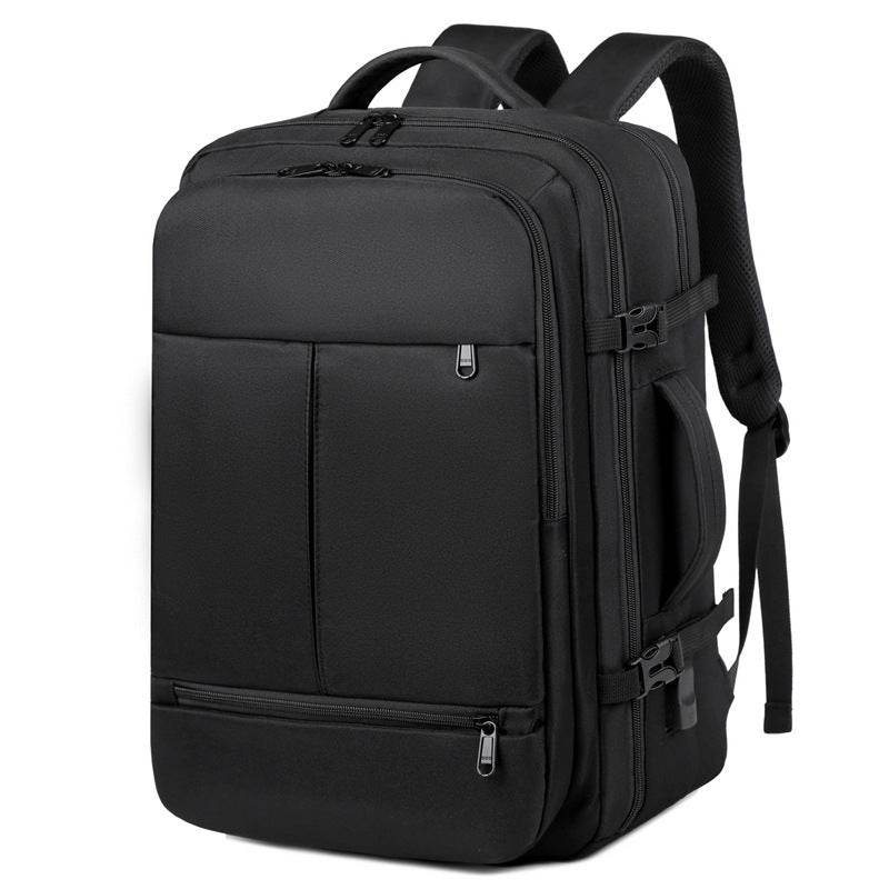 Holy Mango Store black large capacity travel backpack with multiple compartments and padded straps