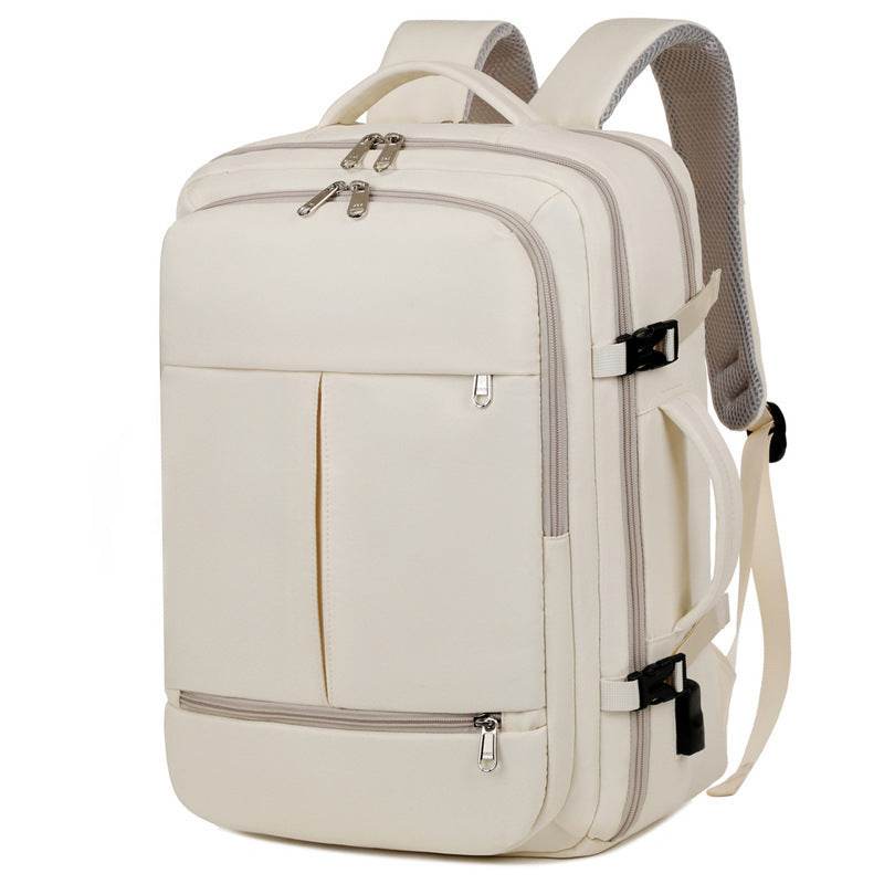 Holy Mango Store beige everyday bag large capacity travel backpack with multiple compartments and padded straps