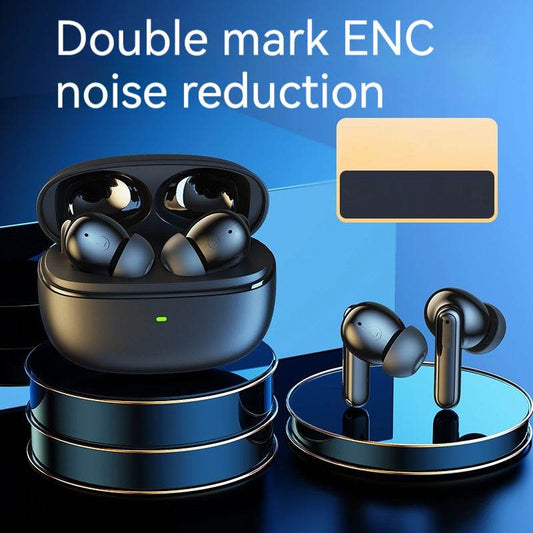 Wireless bluetooth earbuds with double mark ENC noise reduction in black charging case by Holy Mango Store