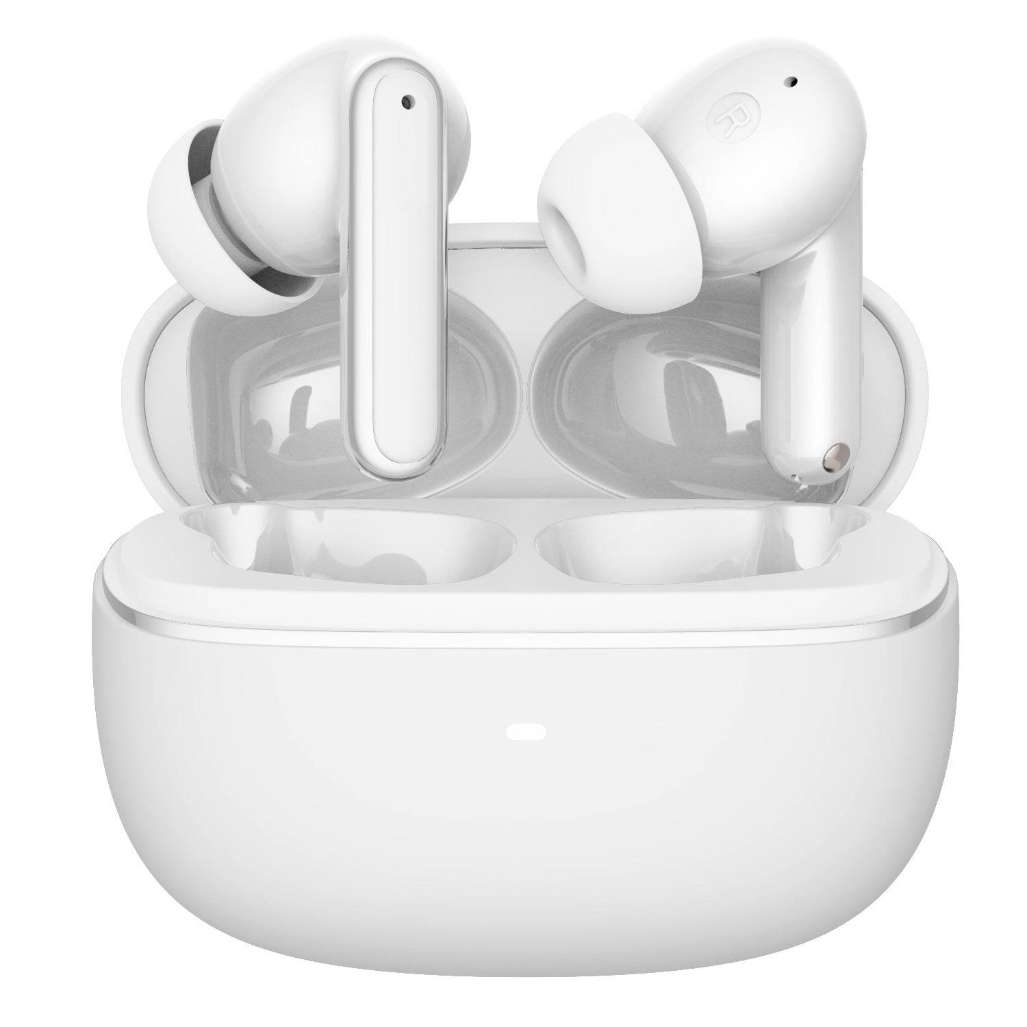 Holy Mango Store white wireless bluetooth earbuds with charging case for on-the-go listening