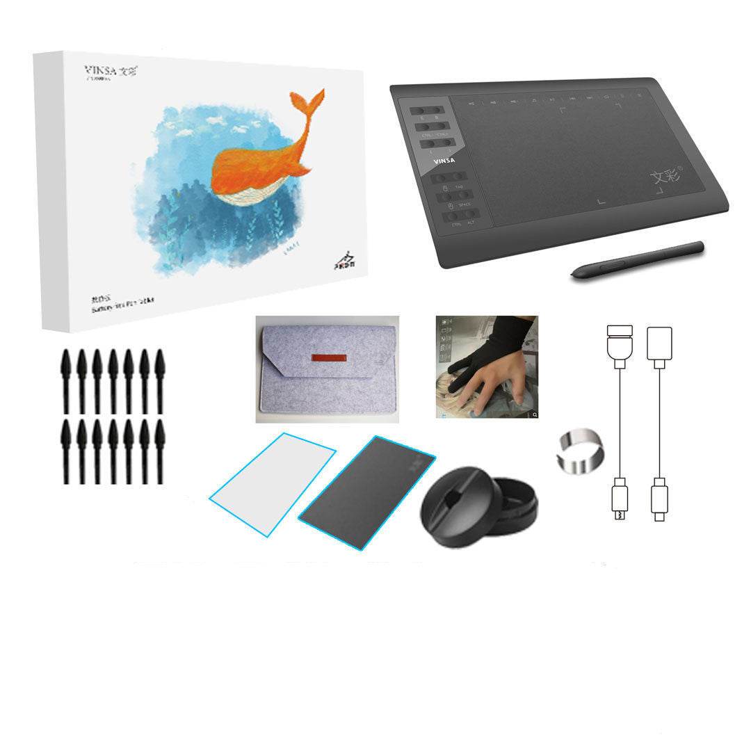 10 inch artist drawing tablet kit by Holy Mango Store with pen, nibs, cables, and accessories