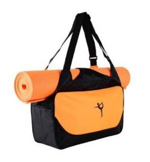 Holy Mango Store orange and black yoga backpack with mat holder duffel bag with shoulder strap and front pocket