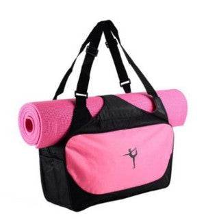 Holy Mango Store pink and black yoga backpack with mat holder tote bag with front zip pocket and dual shoulder straps